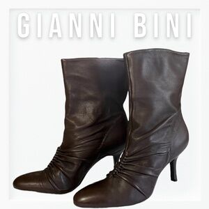 Gianni Bini Wynona Brown Leather Stiletto Heel Ankle Boots sz 8M